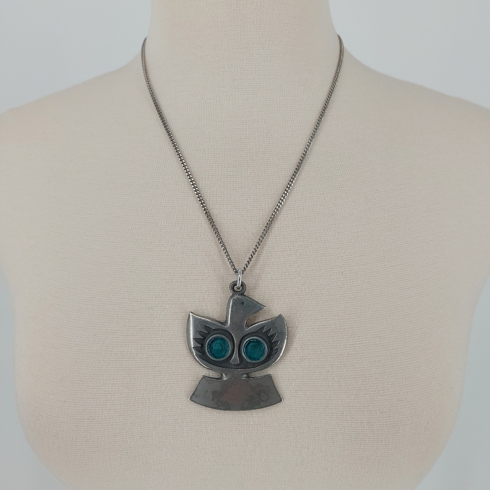R. Tennesmed Vintage Pewter Bird Pendant Necklace